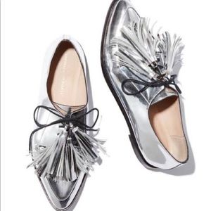 Rare Loeffler Randall Jasper silver tassel loafers sz 9.5